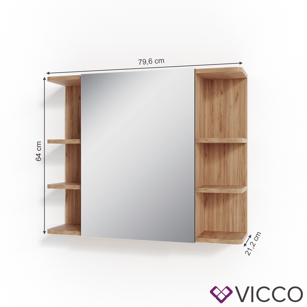 VICCO Spiegelschrank FYNN 80 x 64 Eiche Anthrazit Spiegel Badspiegel Wandspiegel