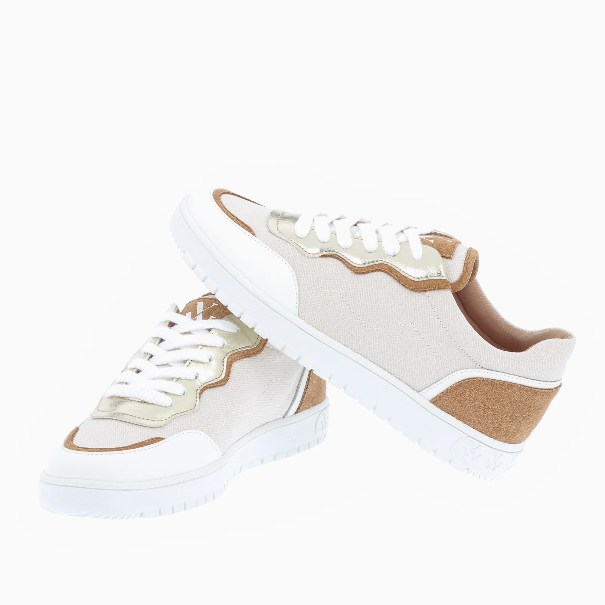 Sneakers-Baskets Enora en toile beige à détails camel et or