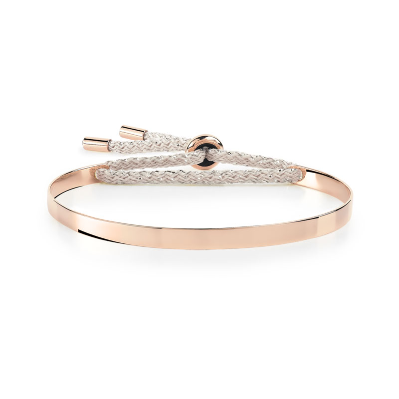 Bracelet jonc plaqué or rose cordon beige