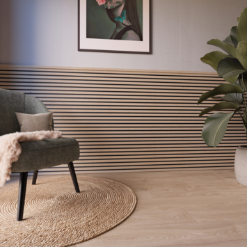 Kleurstaal lattenwand Decowall Acoustic natuur eiken 18x30 cm