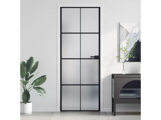Porte intérieure mince noir 76x201,5 cm verre trempé aluminium