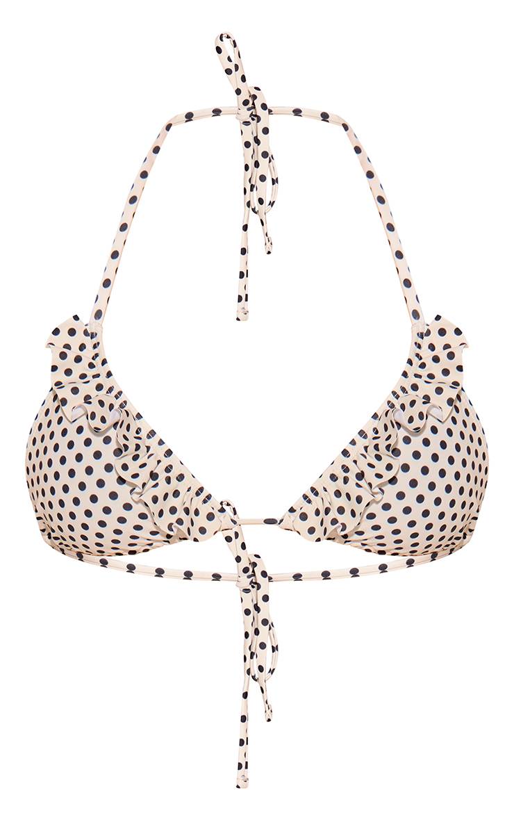 Crème Haut De Bikini Triangle À Imprimé Pois Avec Bord À Volants