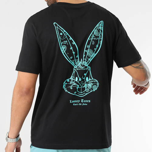 Tee Shirt Oversize Large Bandana Bugs Bunny Noir Bleu Turquoise