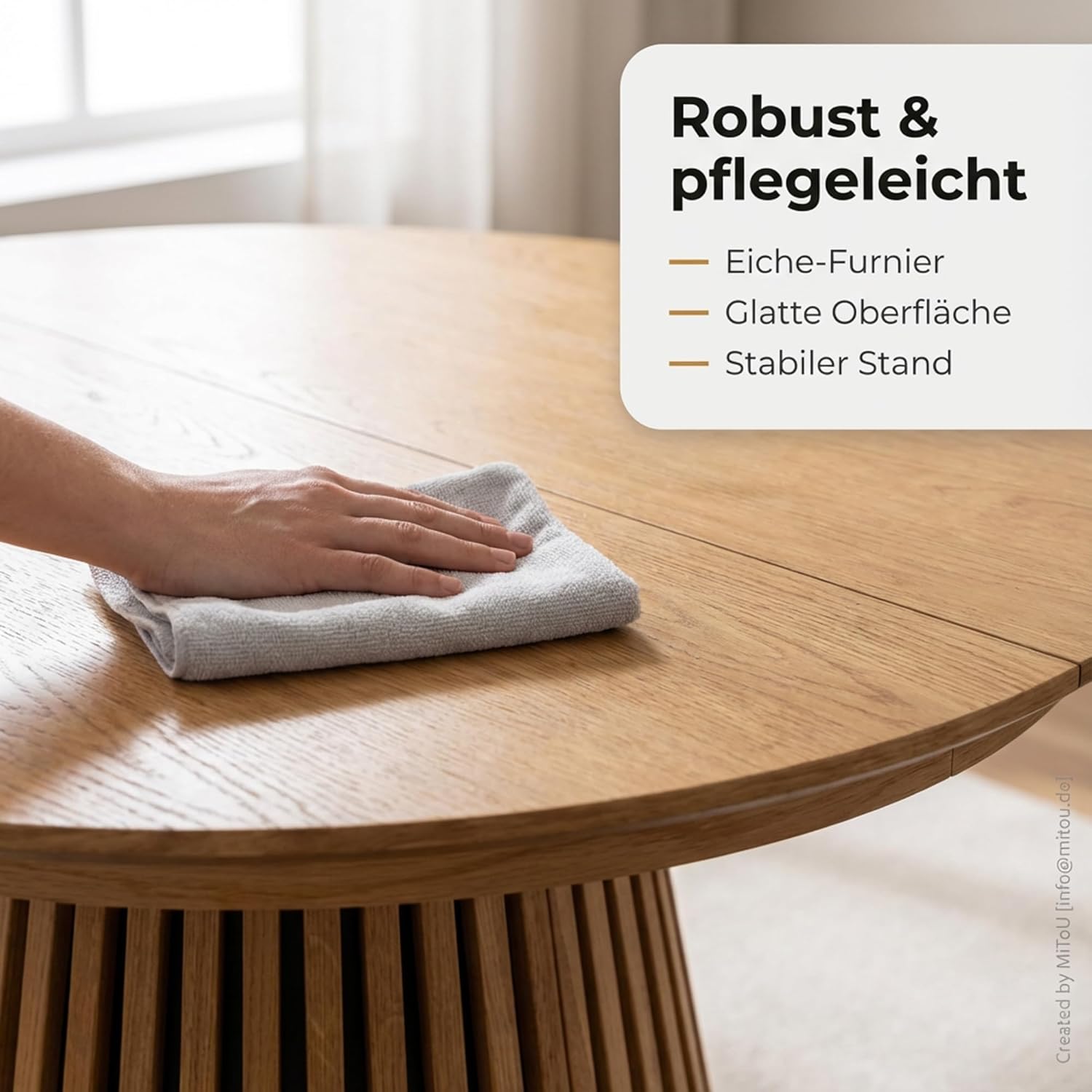 ebuy24 Esstisch Tokyo inkl. 2 Zusatzplatten Ø120x120-160-200cm Eiche Furnier, runder oder ovaler Esstisch für 4-8 Personen (Eiche Natur)