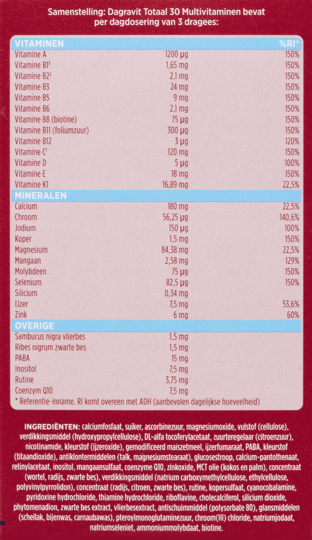 Dagravit Totaal 30 Multivitaminen (500 dragees)
