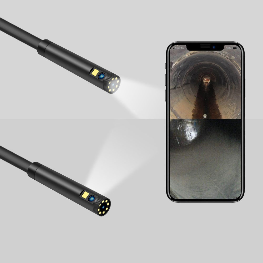 (10m) Wasserfeste Wifi Endoskopkamera 9-LED Inspektionskamera FullHD 1080p IP68 (iOS/Android) mit Handy Halterung - Schwarz / Orange
