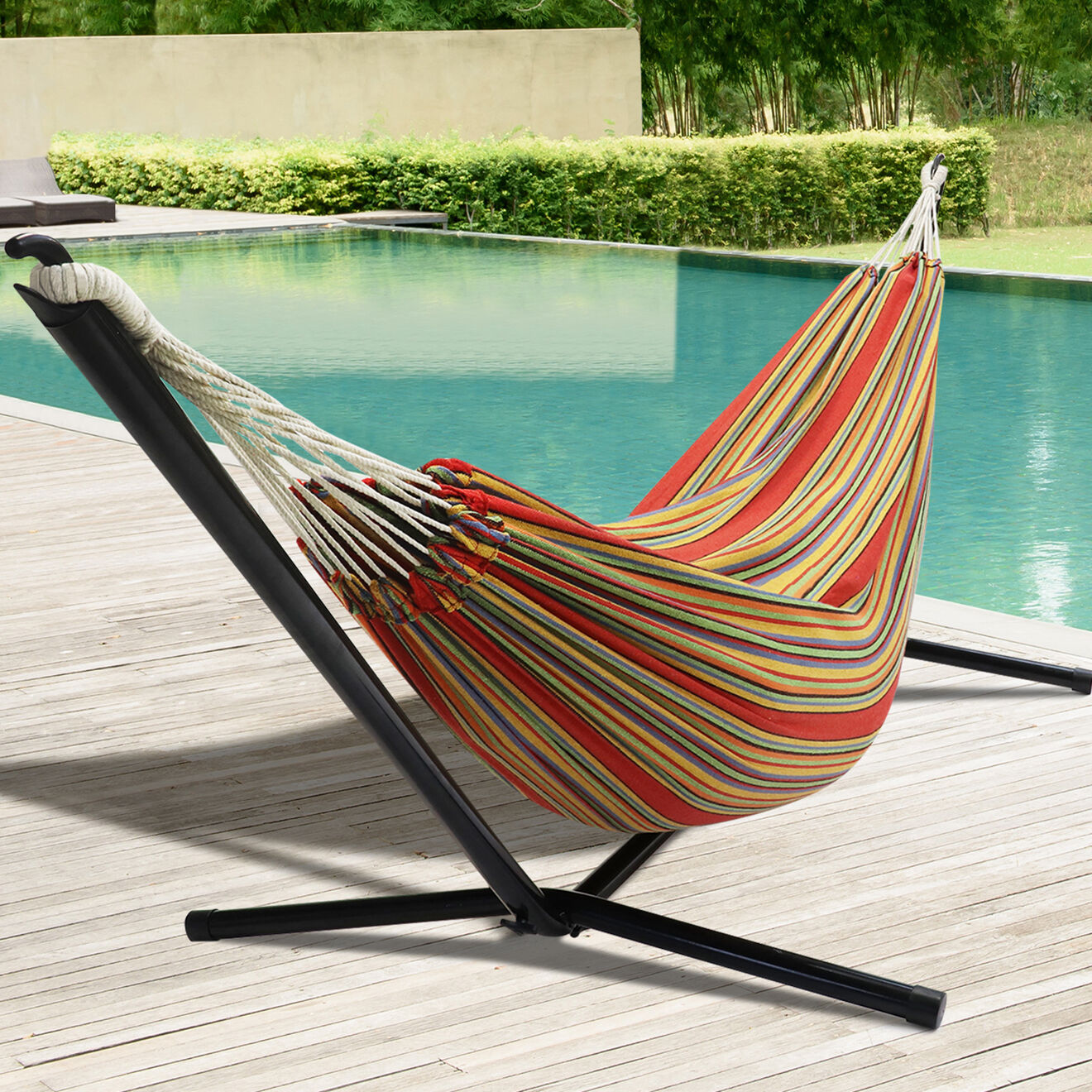 Pratik Garden Hamac métal rayé rouge/jaune - 268x110x115 cm