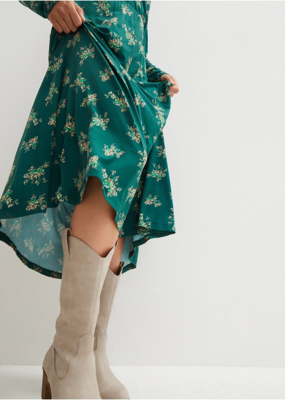 Robe longue imprimée en viscose, manches longues