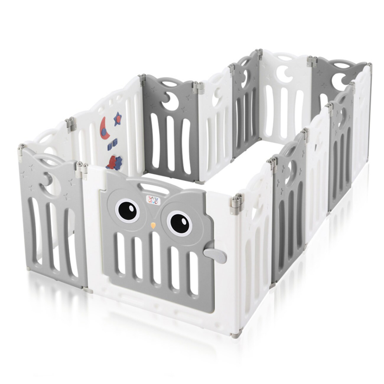 Baby Vivo Laufgitter aus Kunststoff Faltbar 14 Elemente - Eule in Grau