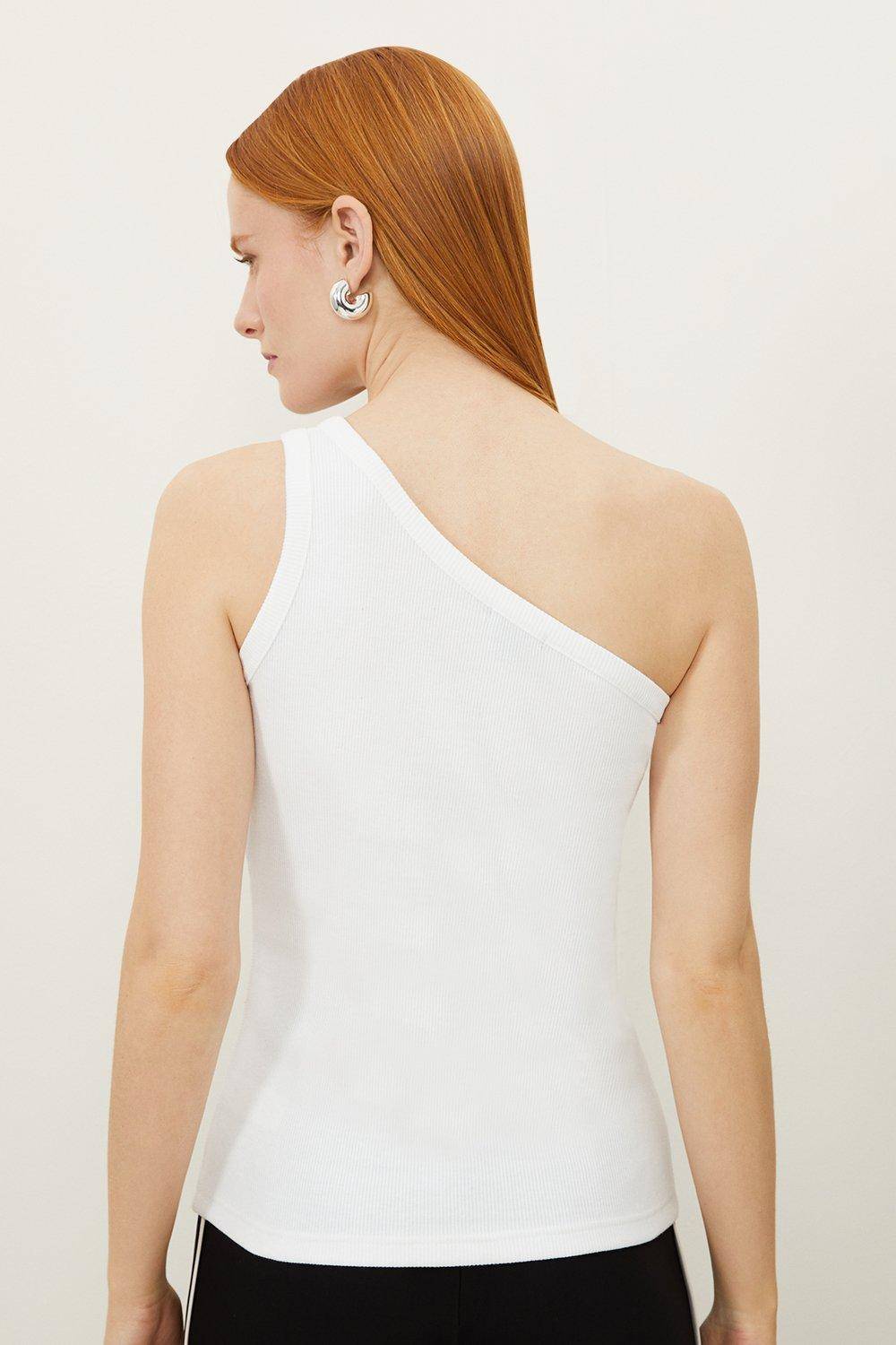 KarenMillen Haut Asymétrique en Jersey Côtelé Compact