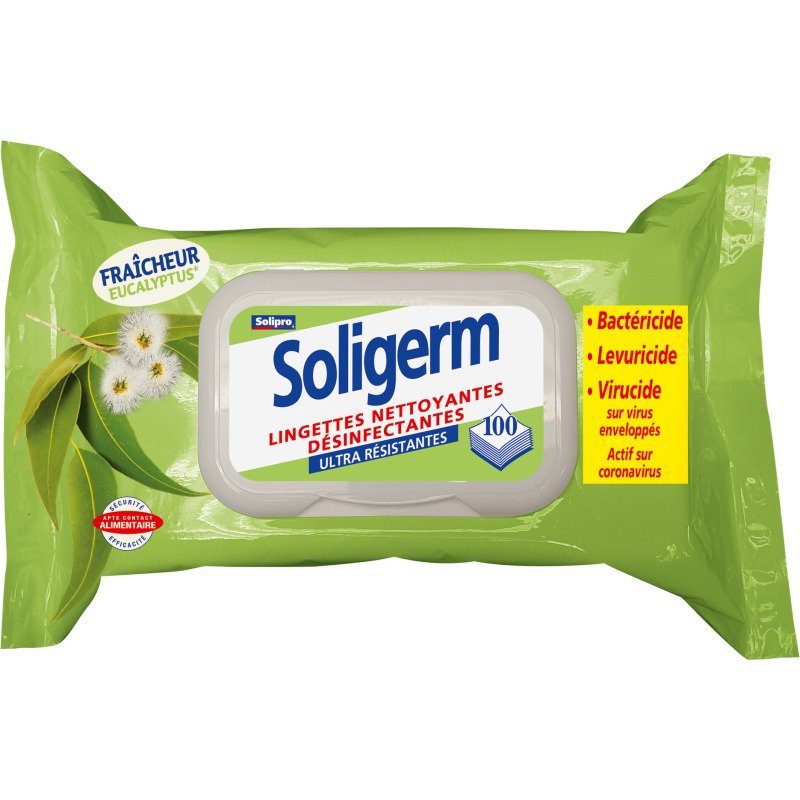 Lingettes nettoyantes désinfectantes Soligerm - Paquet de 100
