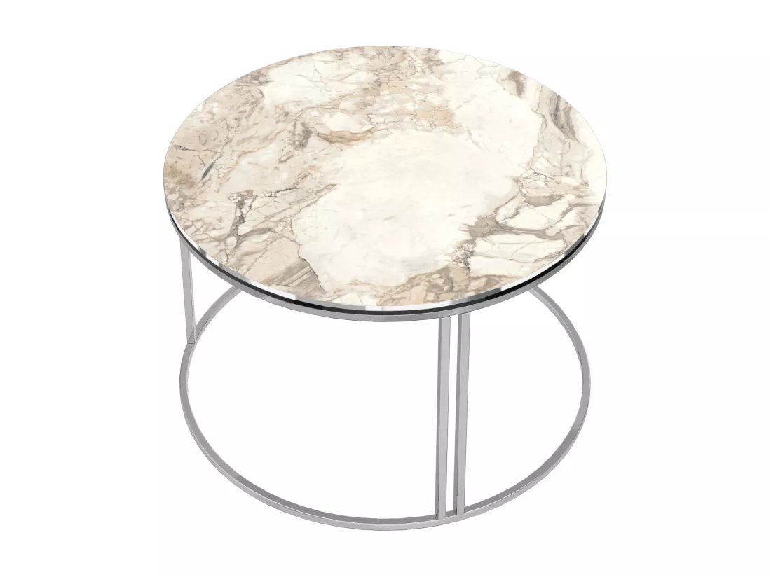 Table basse Aulum ronde 50 x 70 cm marbre blanc argent [en.casa]