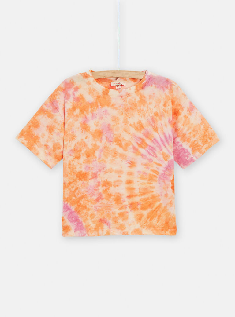 T-shirt tie and dye orange et rose pour fille