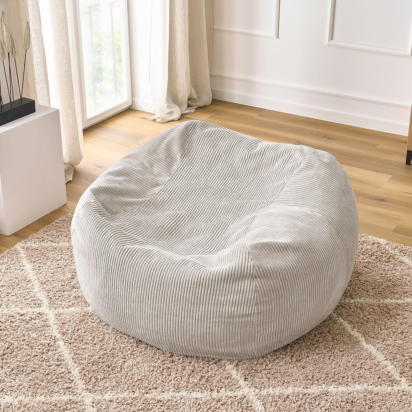 Bobochic Pouf ultra moelleux en Velours côtelé Voltaire beige - 120x70x60 cm