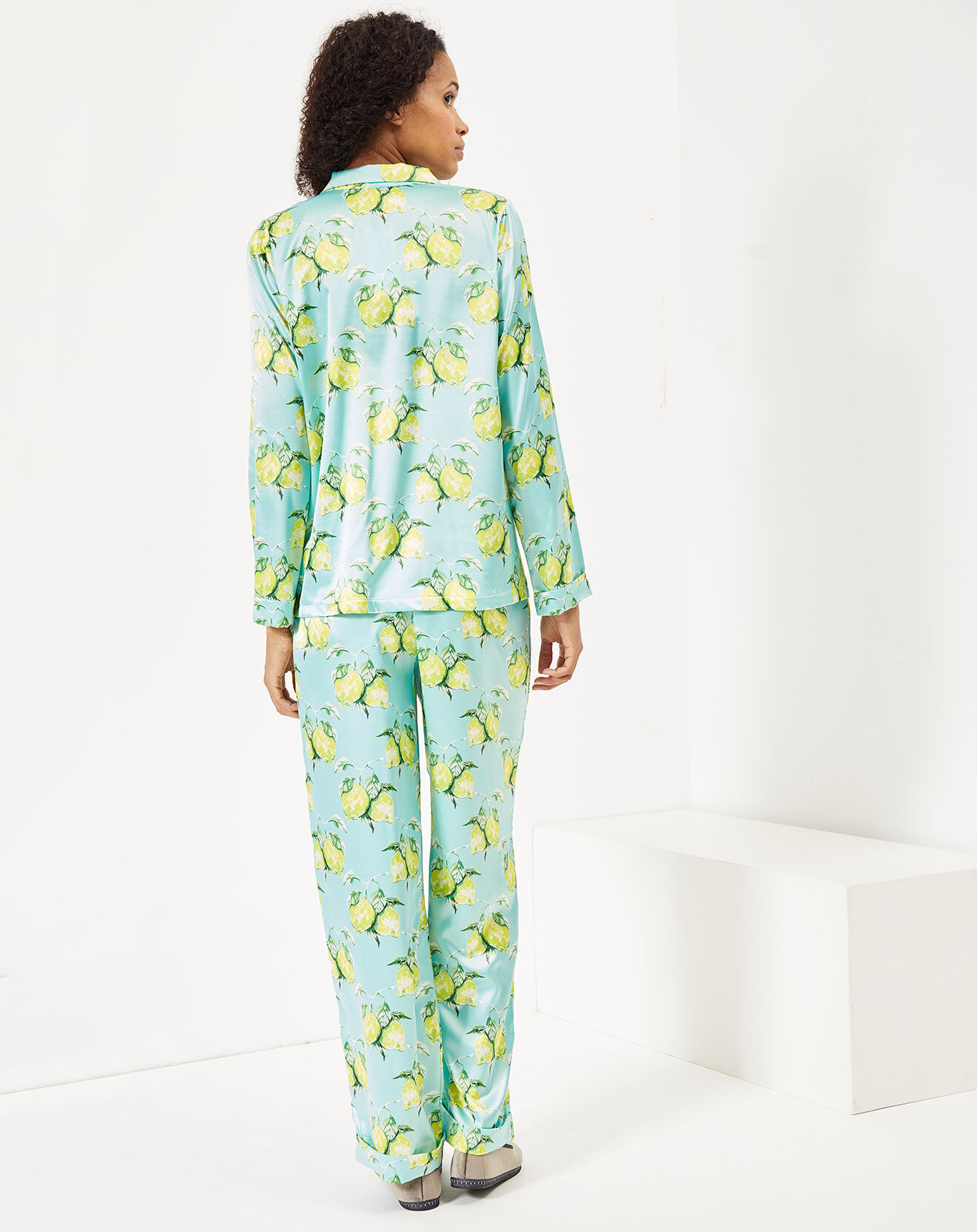 Quartier Latin Pyjama satiné Lemon turquoise/jaune/vert