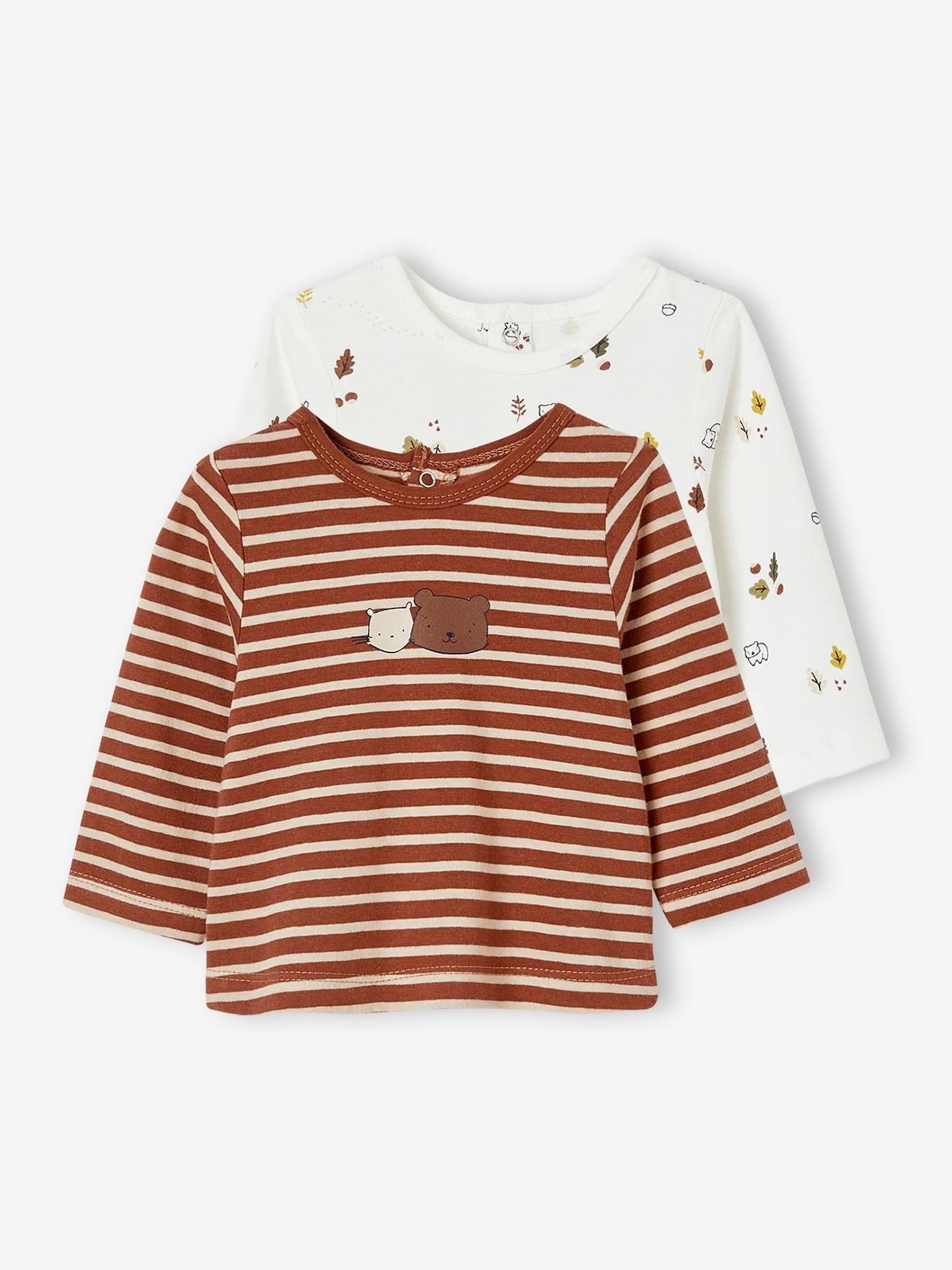 Conjunto de 2 camisetas de manga comprida para bebê, marrom médio, bicolor/multicoloridas