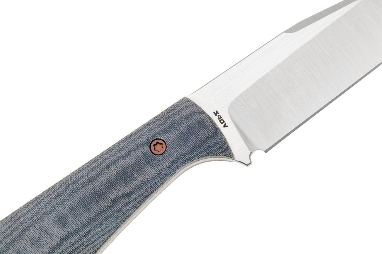 Jack Wolf Collusion COLLU-01-BLU-LIN-MIC Satin S90V, Blue Linen Micarta, vaststaand mes, Jakeb Creates design