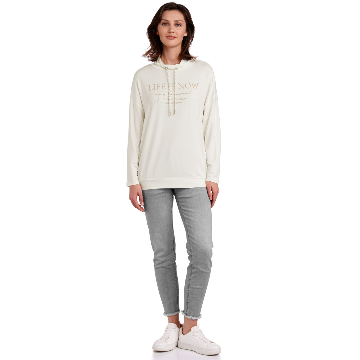 Gina Benotti Damen Langarmshirt mit Statement-Print cremeweiss