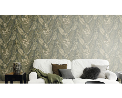 Vliesbehang 751826 bladeren groen