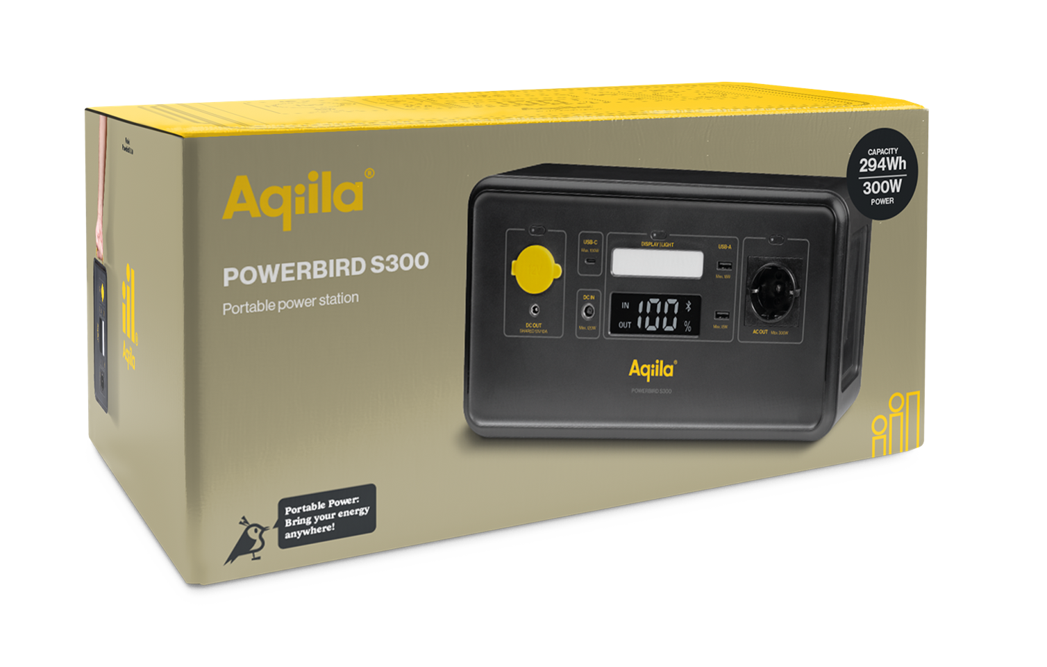 Aqiila - Powerbird S300 - Bærbar kraftstation, 294Wh / 300W