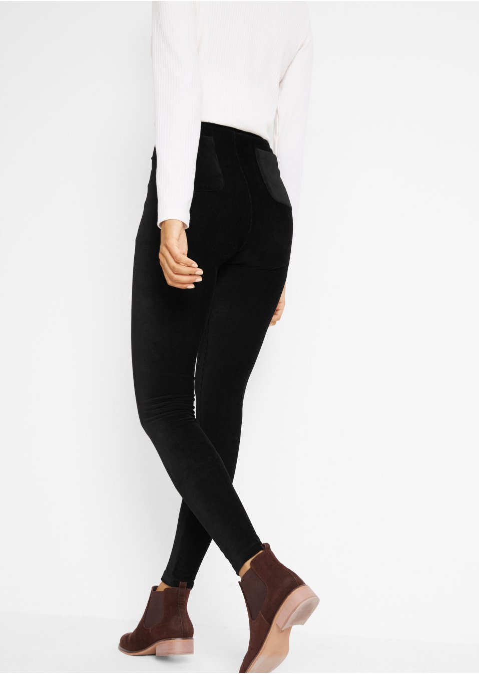 Legging en velours finement côtelé avec large taille confortable