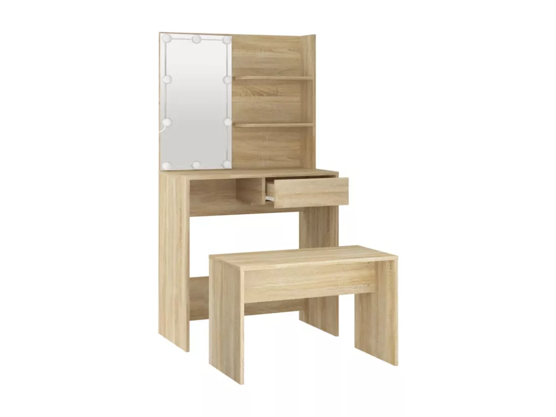 Ensemble de coiffeuse avec LED Chêne Sonoma Bois d'ingénierie