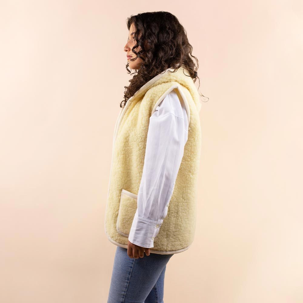 Moonrise dames wollen vest Lynn beige met capuchon