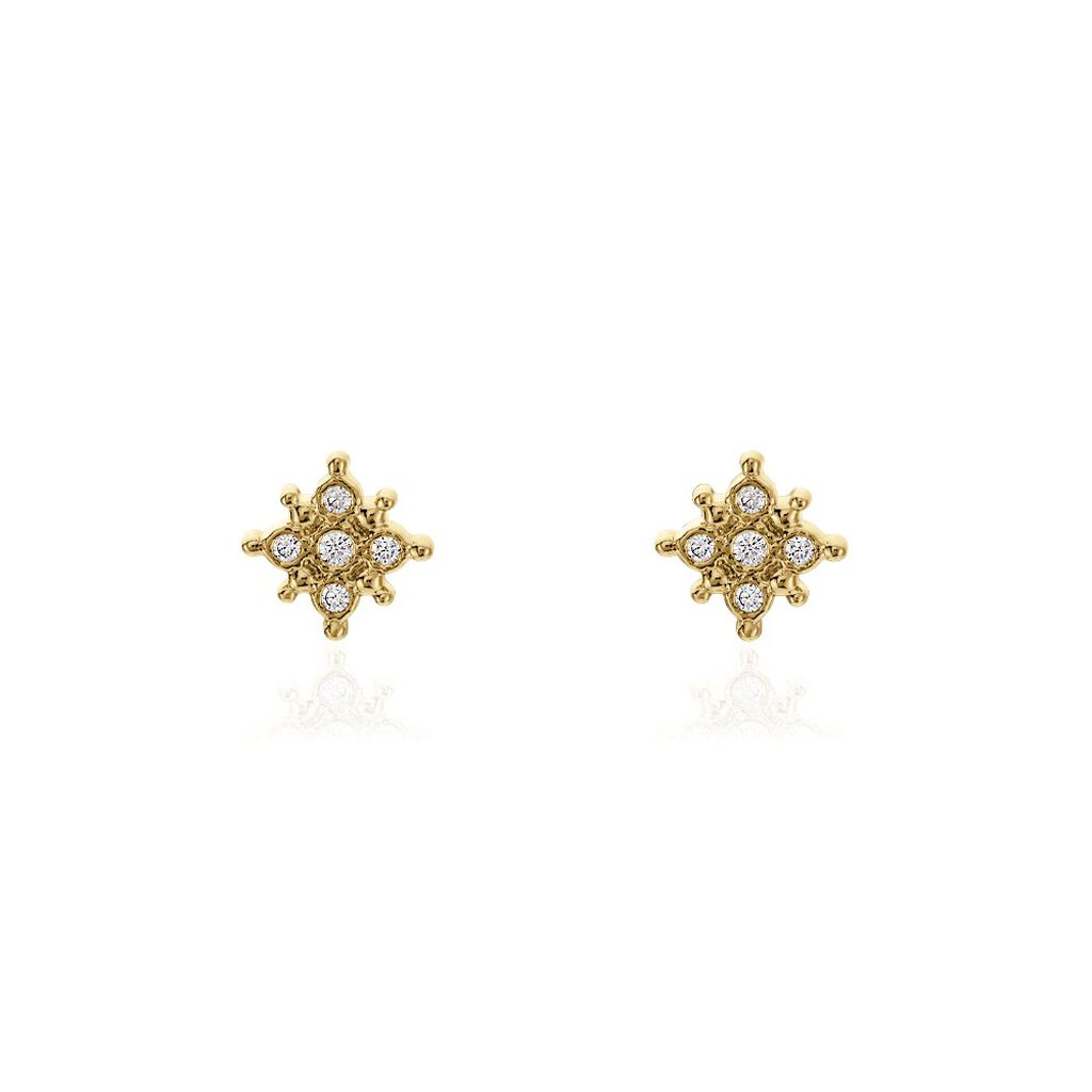 Boucles D'oreilles Puces Esperanta Plaqué Or Jaune Oxyde De Zirconium