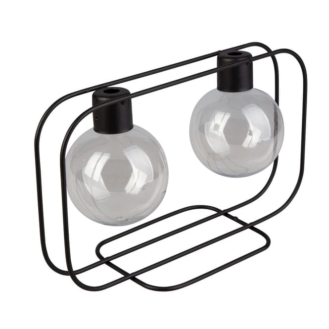 Doppelvase in Kugelform - schwarz - aus Metall und Glas - ca. 25,5 x 9,5 x 15 cm
