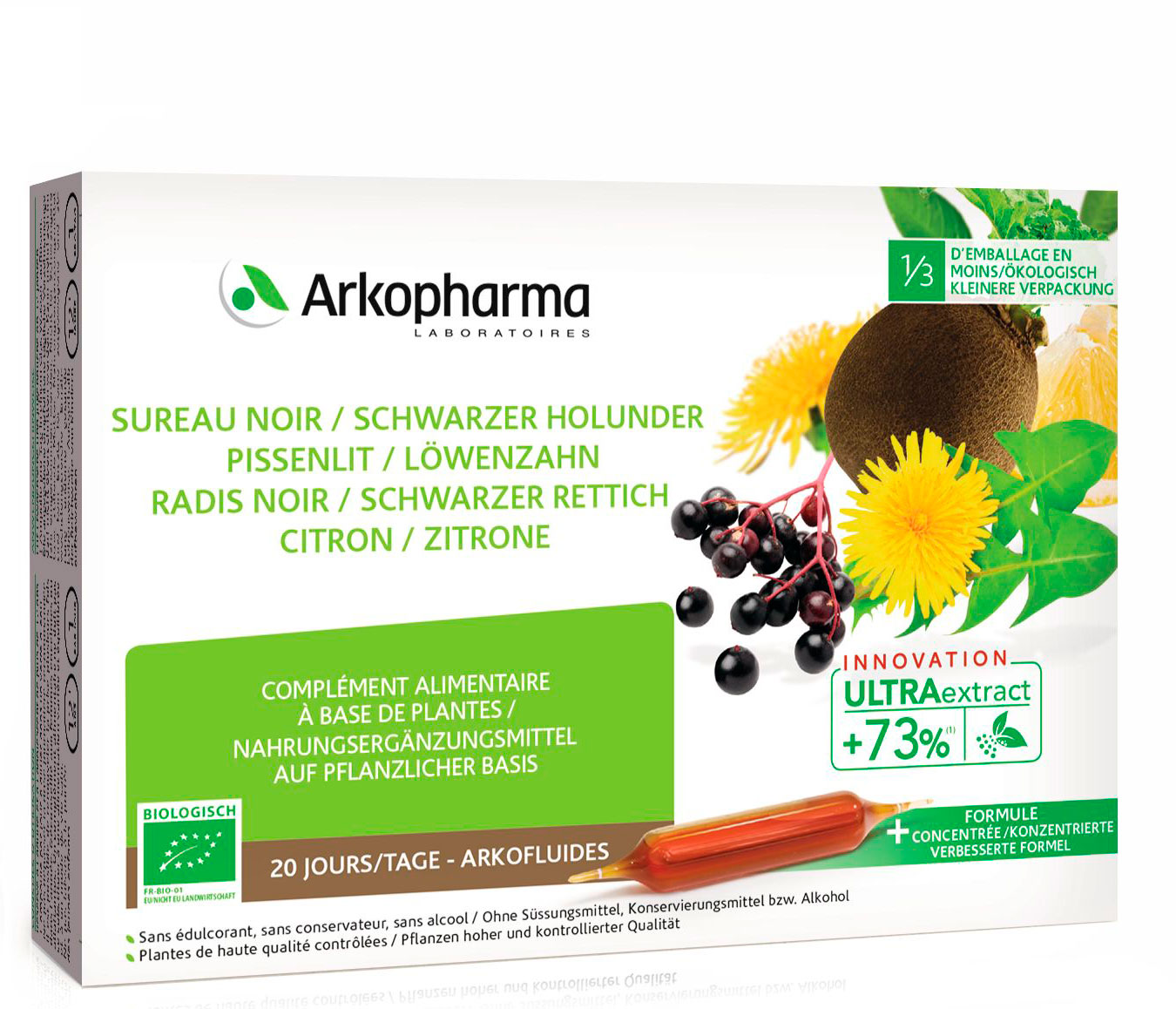 ARKOFLUIDE Holunder Rettich Löwenzahn Zitrone liq Bio Trinkamp 20 Stk
