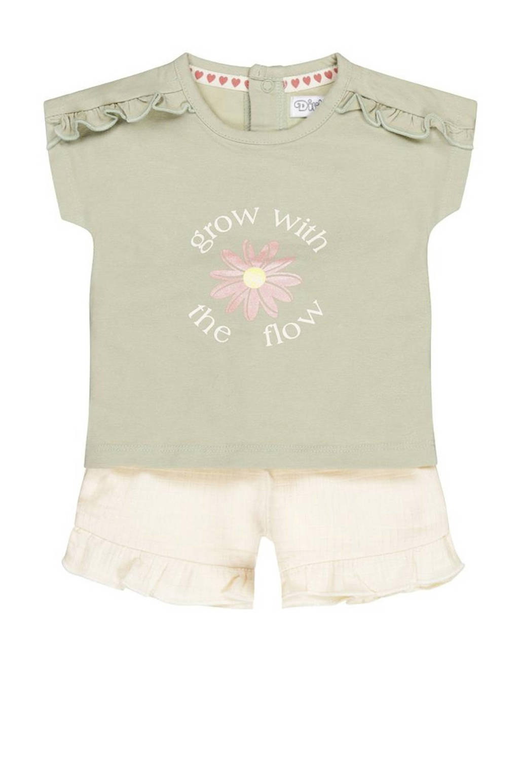 Dirkje T-shirt + korte broek lichtgroen/offhwite