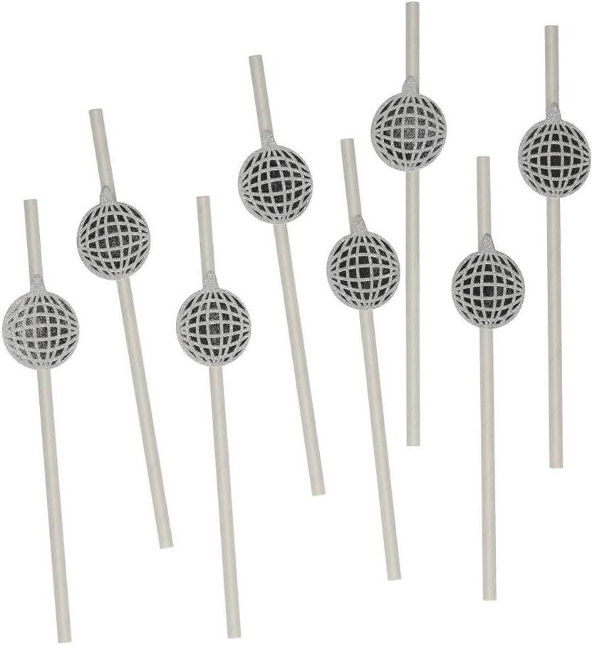 Jens Living papieren rietjes Discoballen zilver 8 stuks