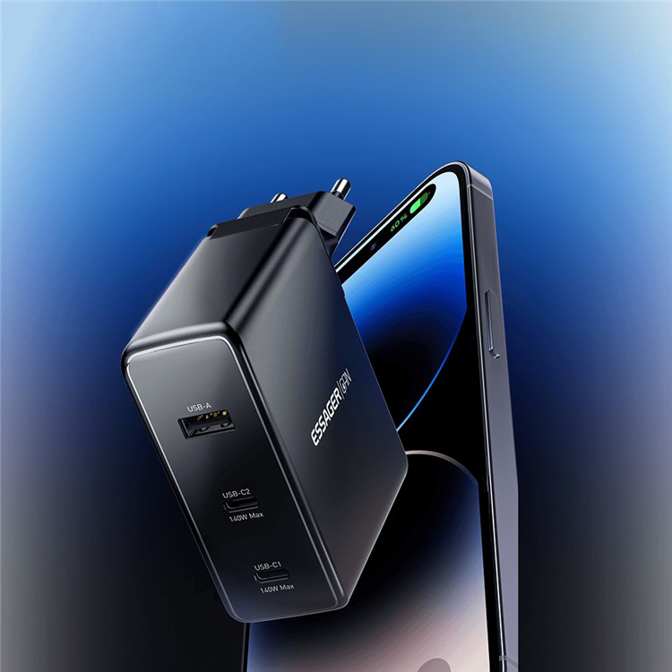 (140W) 2x USB A / 2x USB C GaN Ladegerät Netzteil PD 3.0 / QC 3.0 - Schwarz