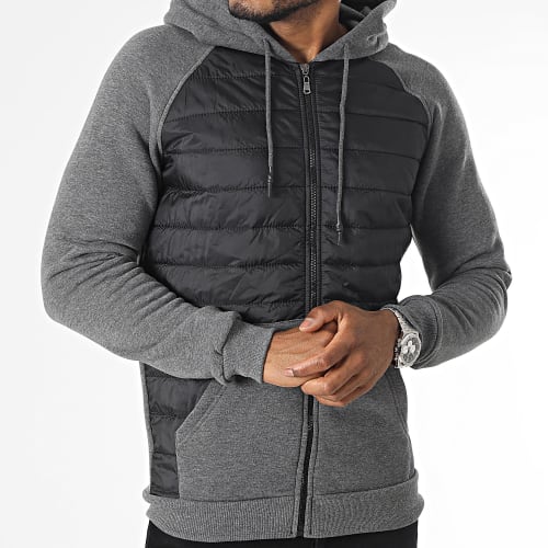 Veste Zippée Capuche Gris Noir