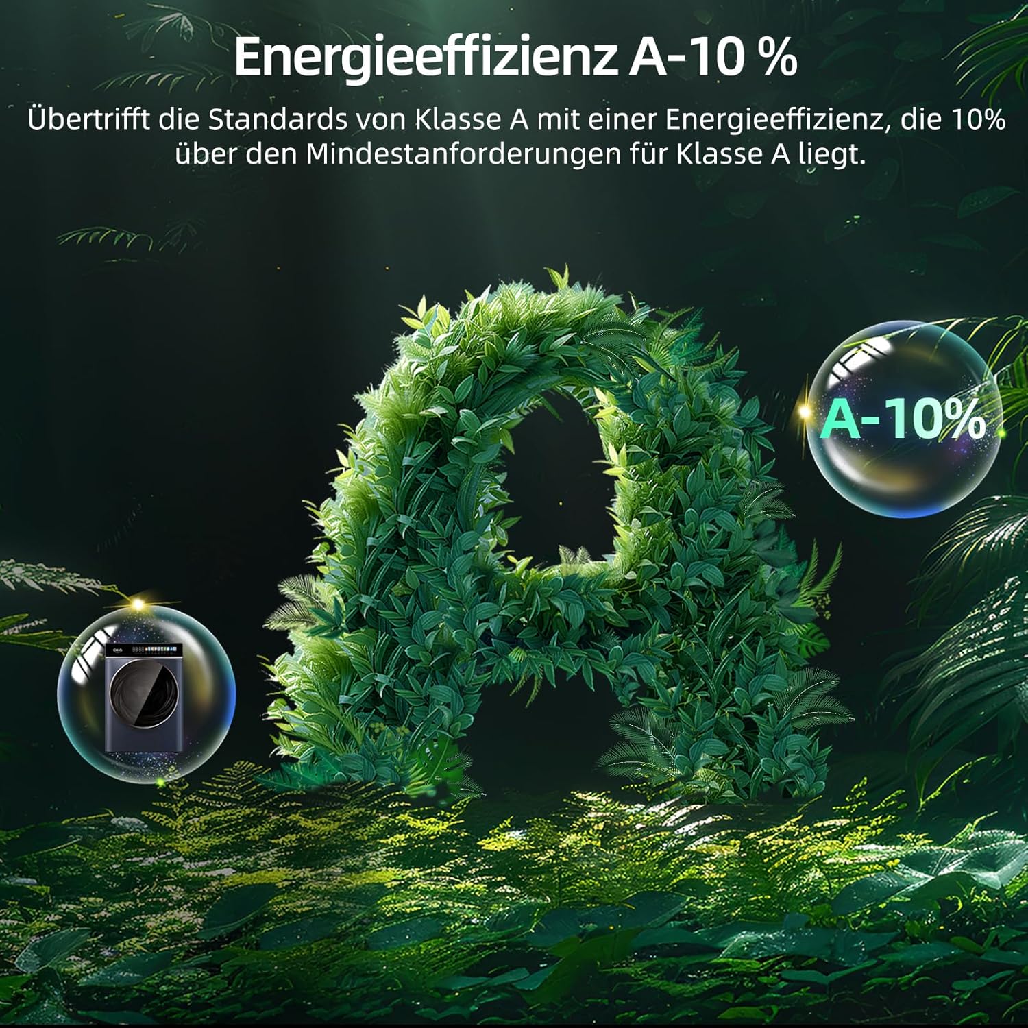 CHiQ CW106581AX Waschmaschine 10 kg, EEK A-10%| LED-Touchscreen, 1400 U/M | 12 Waschzyklen Speed Wash, Eco, Dampf, Timer| Frontlader washer, Wohnungen, Hotels, Schwarz