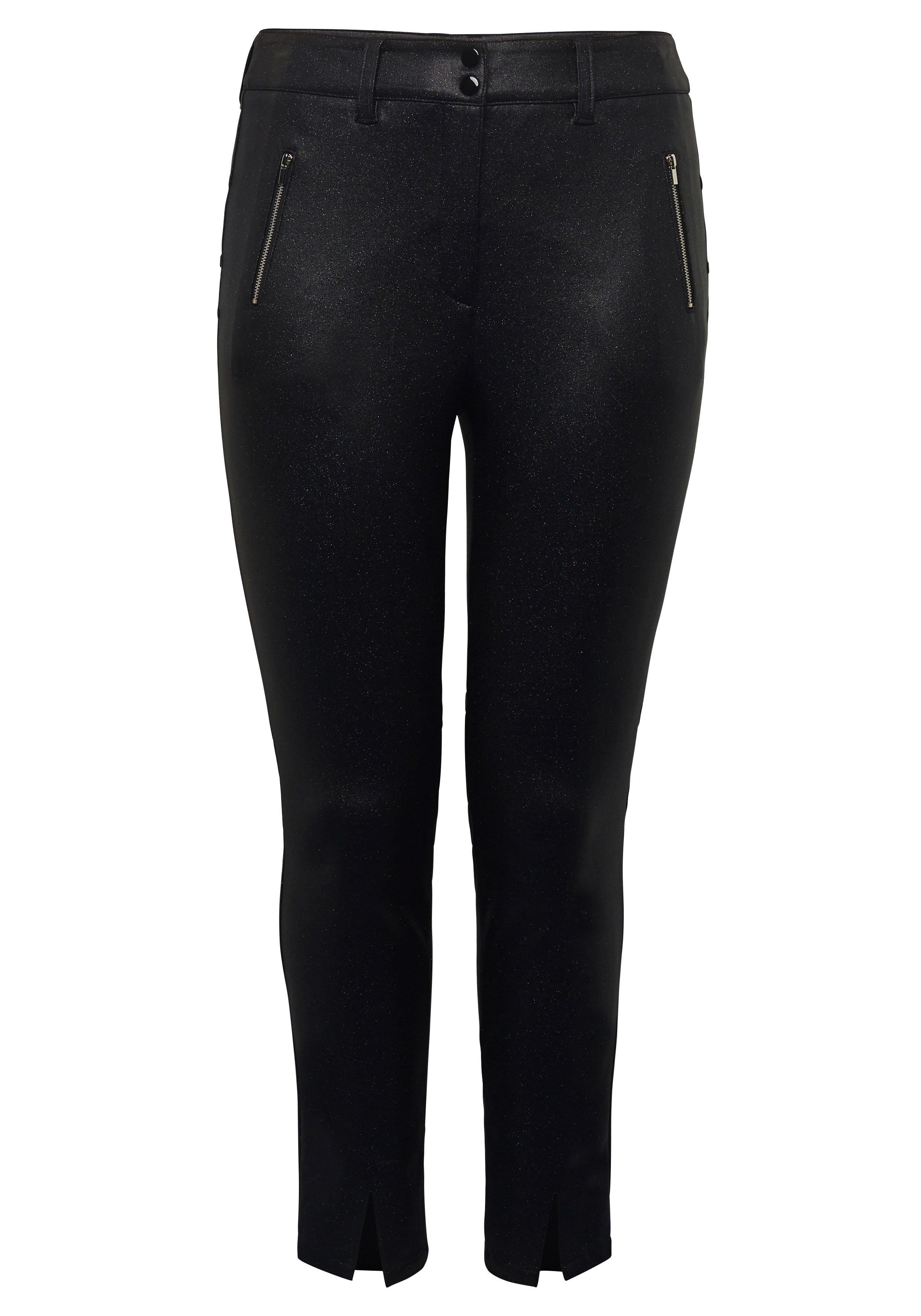 Schmale Hose mit Glitzerdruck-Beschichtung
