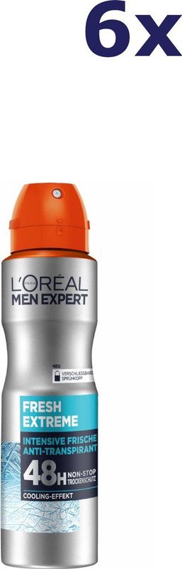 L’Oréal Paris Men Expert Fresh Extreme 48H Deodorant Spray - 6 x 150 ml - Voordeelverpakking