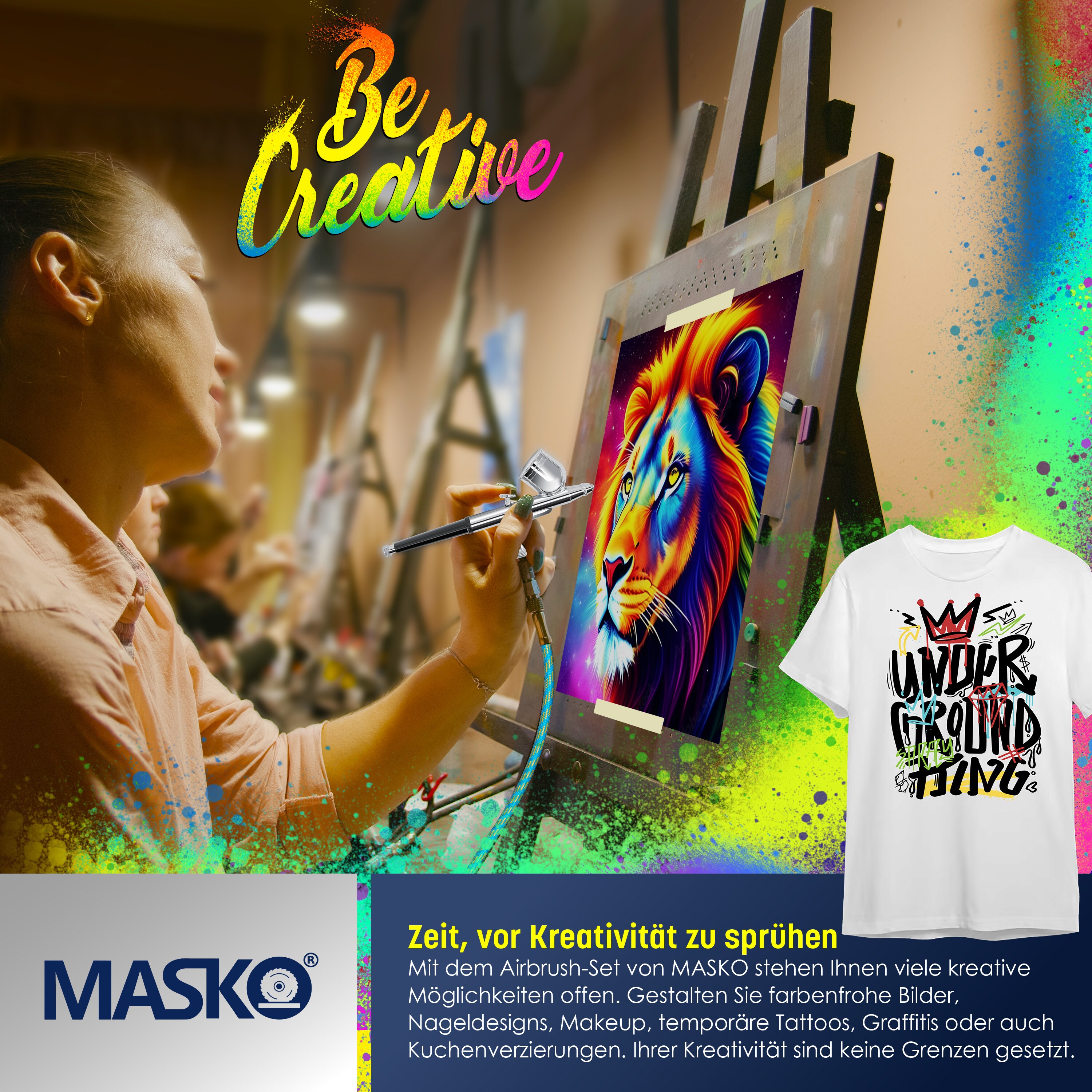MASKO® Airbrush-Set mit Kompressor 4 bar inkl. Airbrush-Pistolen | Lackierpistole Komplett-Set Tattoo Kunst Malerei | Nadeln & Düsen im Zubehör | Multifunktions Dual-Set mit Manomter & Luftfilter