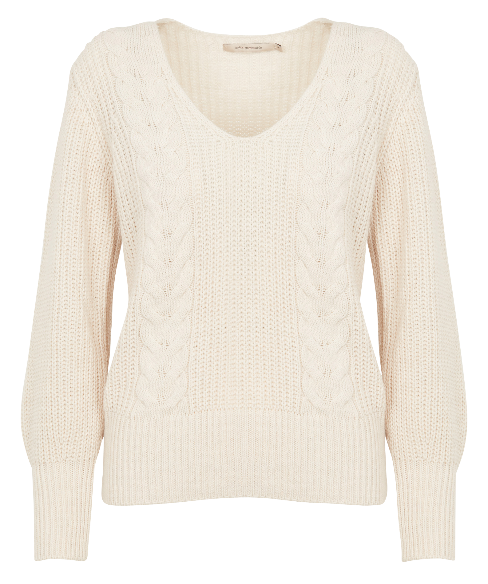 Pull col V en maille torsadée | Blanc