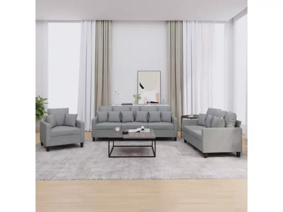 Ensemble de canapés 3 pièces coussins gris clair tissu