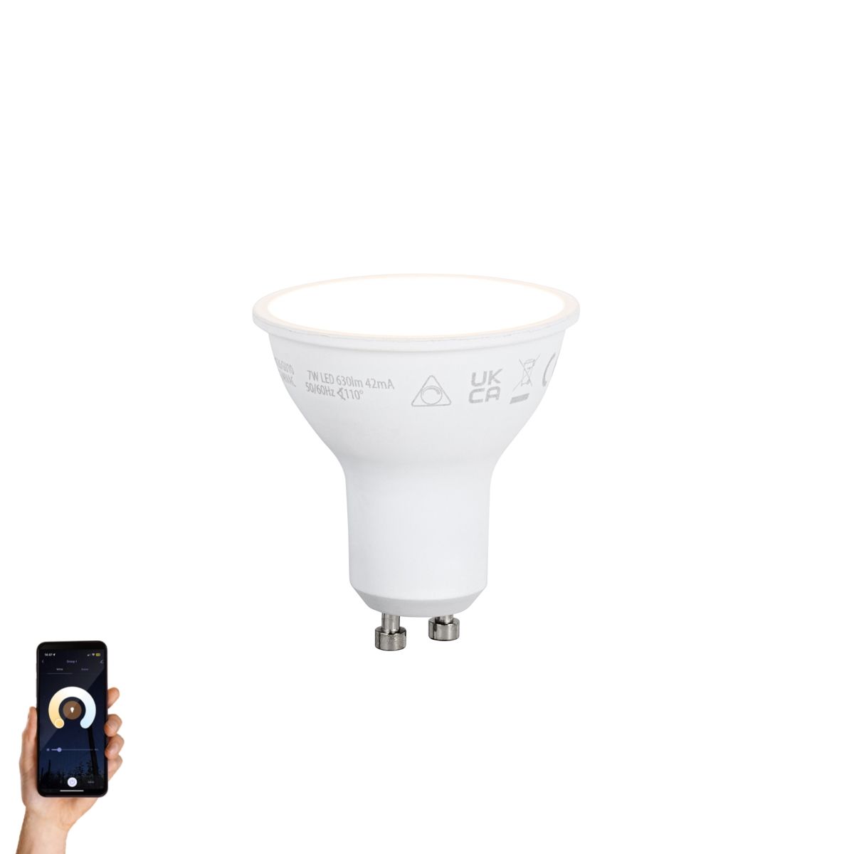 Smart GU10 50mm dimbare LED lamp opaal 7W 630 lm 2700K