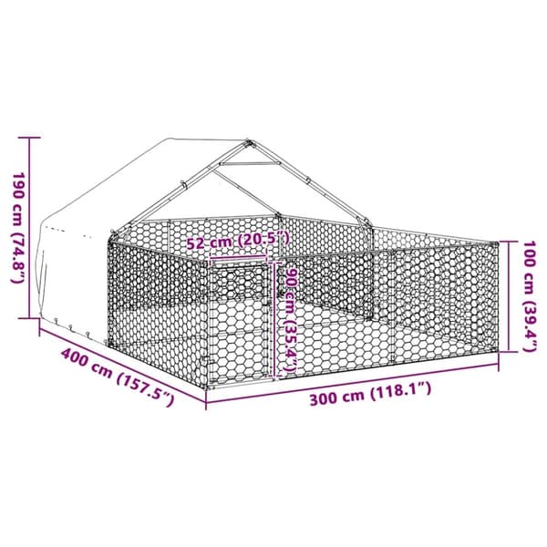 vidaXL Utendørs hundekennel med løpegård 4x3x1,9 m galvanisert stål