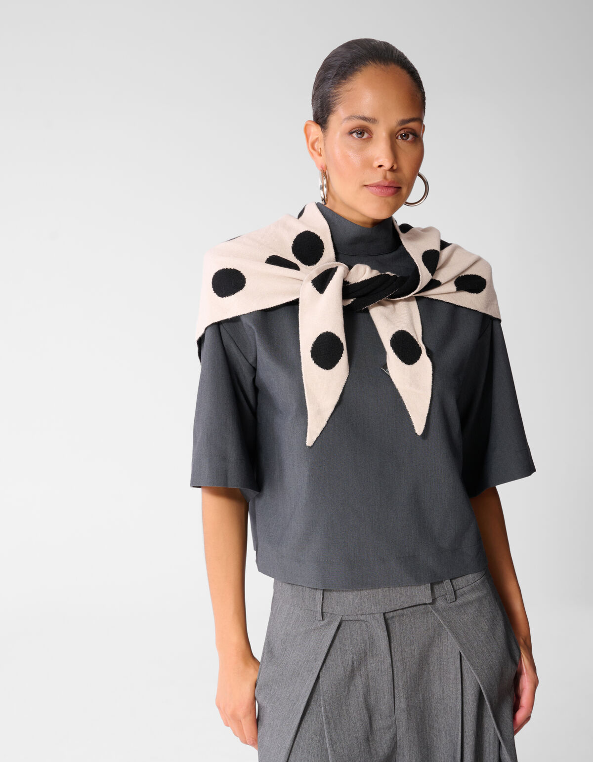 Polkadot Triangel Sjaal Zwart/Wit