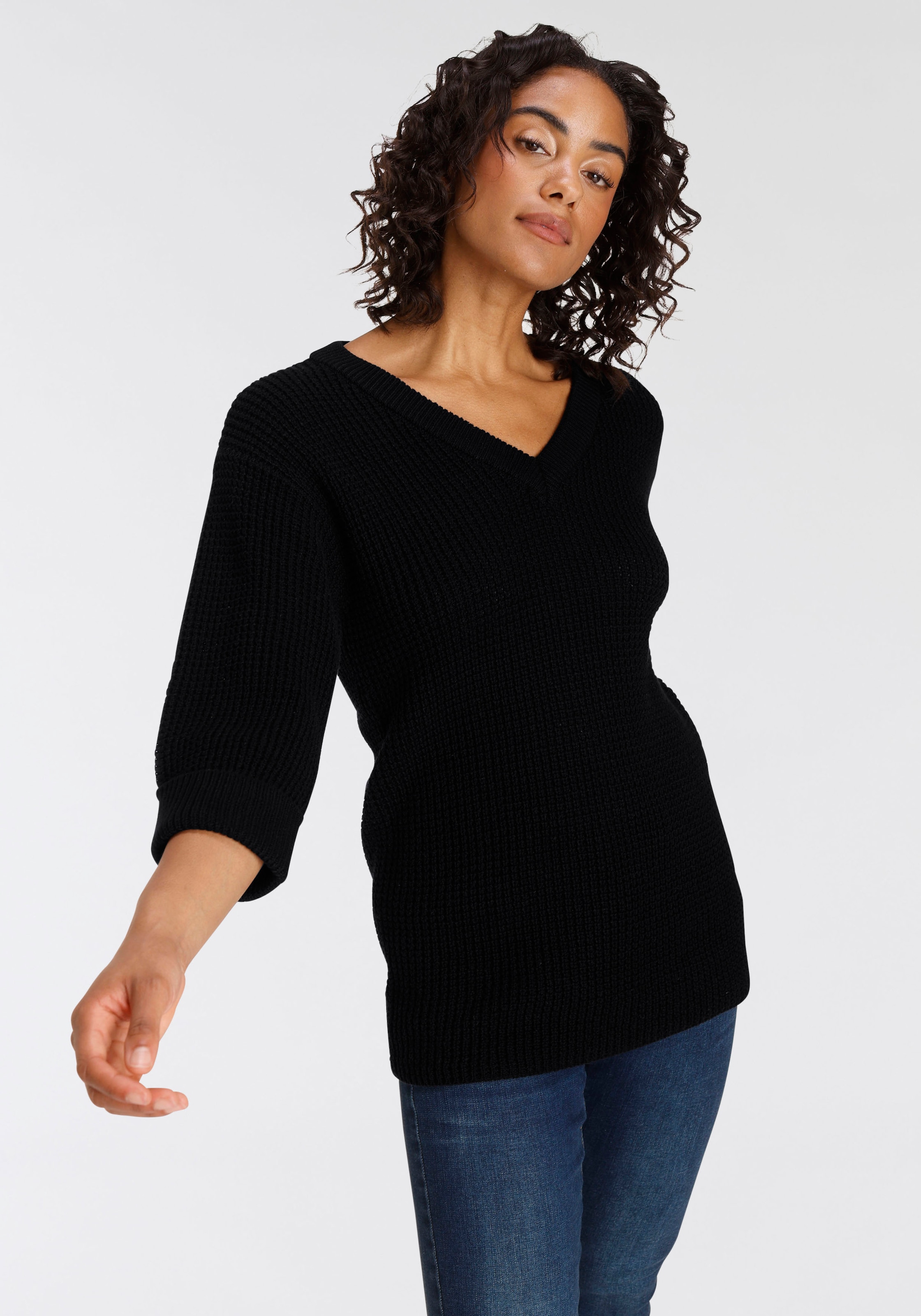 Flashlights V-Ausschnitt-Pullover , bequem geschnitten mit 3/4 Ärmeln