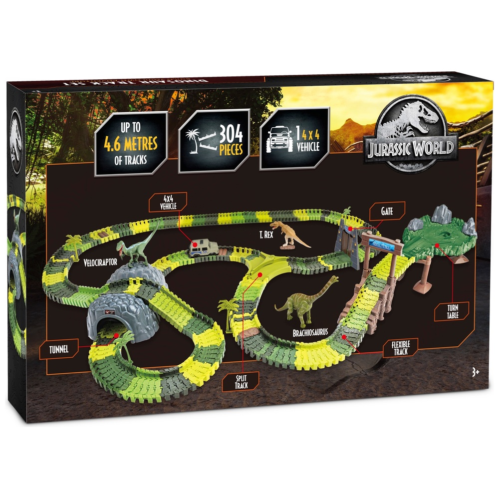Jurassic World Dinosaurier-Rennbahn-Set und 3 Dinosaurierfiguren