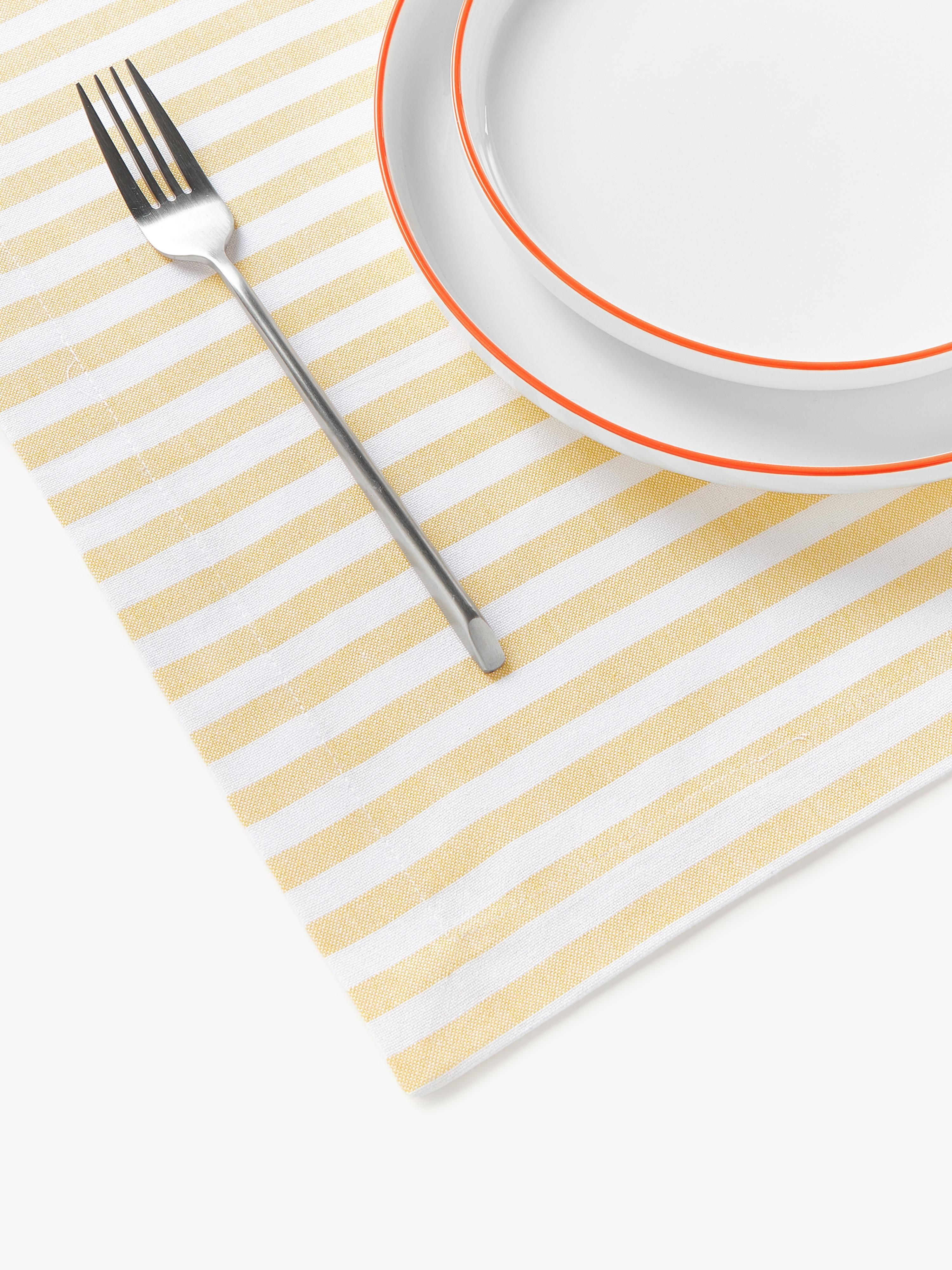 Gestreepte placemats Melony met geborduurde motieven, 2 stuks