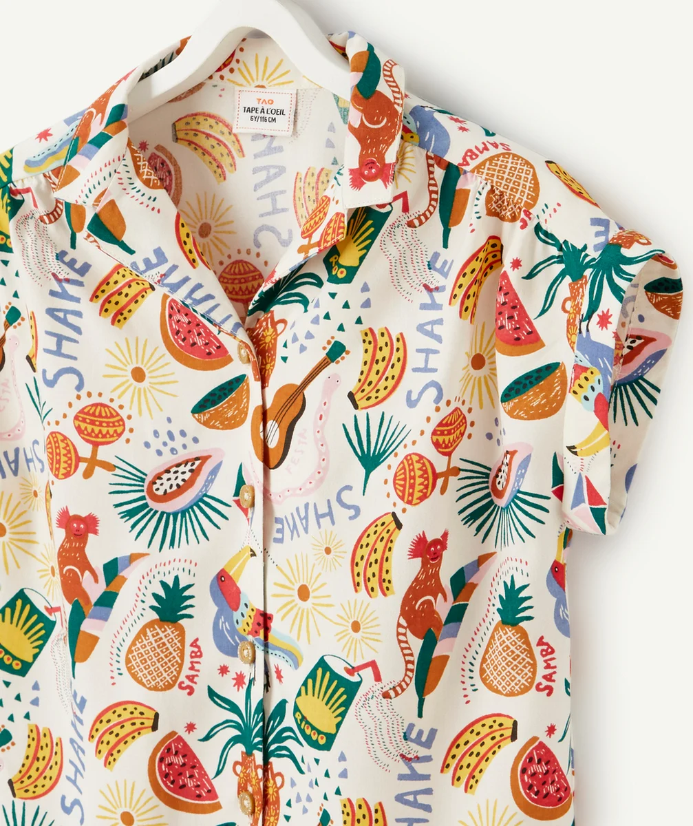 CHEMISE BLANCHE FILLE THÈME BRÉSILIEN EN VISCOSE RESPONSABLE