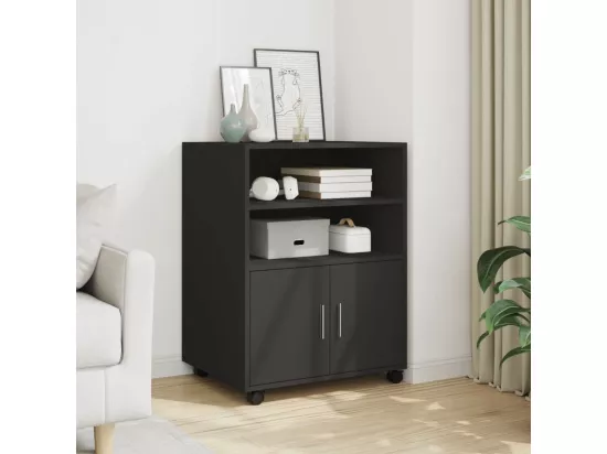 Armoire à roulettes noir 60x48x81 cm bois d'ingénierie