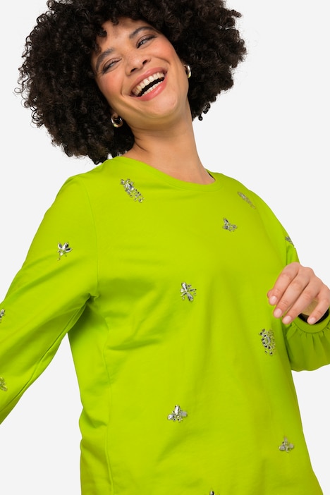 Sweatshirt, Ziersteinchen, Rundhals, Ballon-Langarm