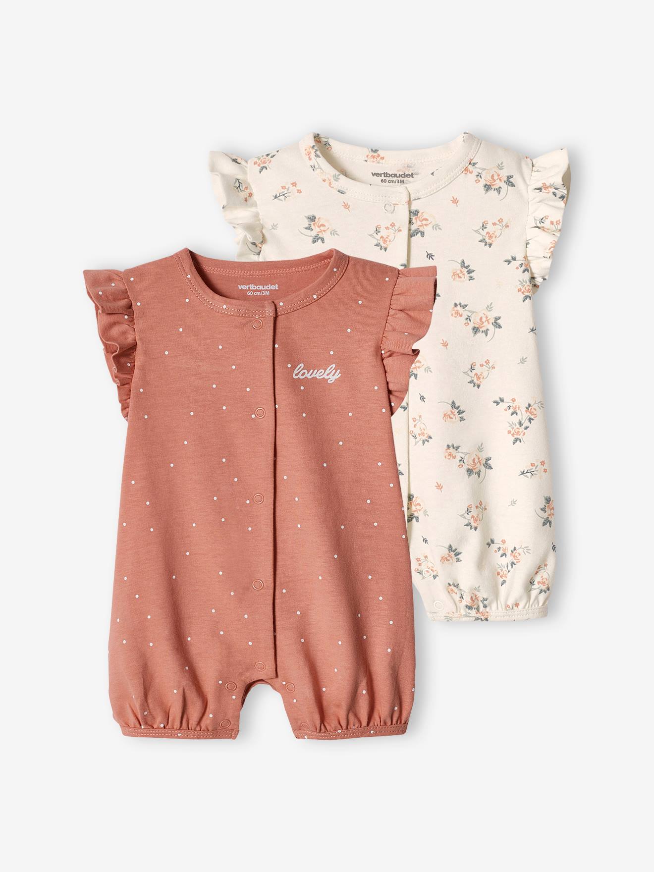 Conjunto com 2 macacões curtos rosa 